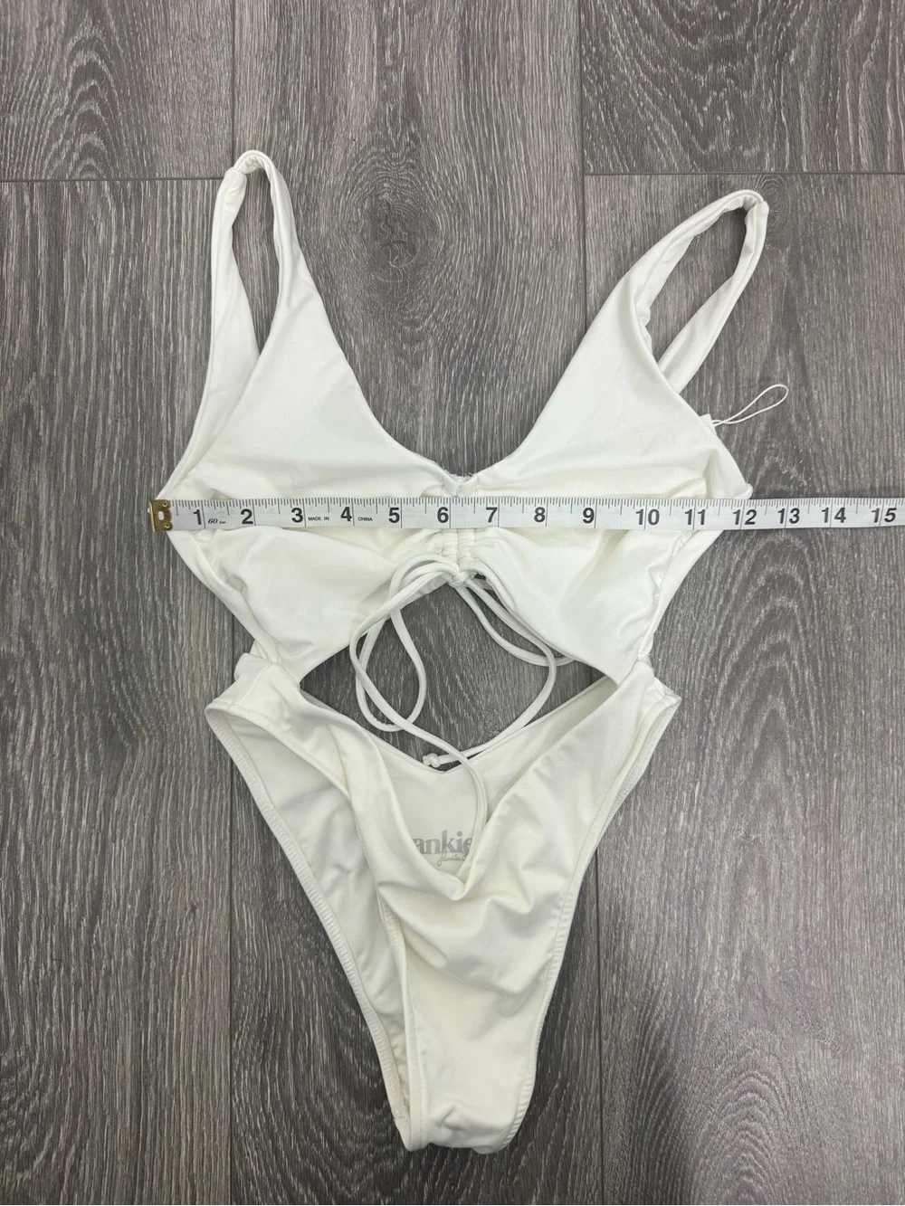 Frankies Bikinis White Cutout One Piece Swimsuit Ruched Tie Front Size XS